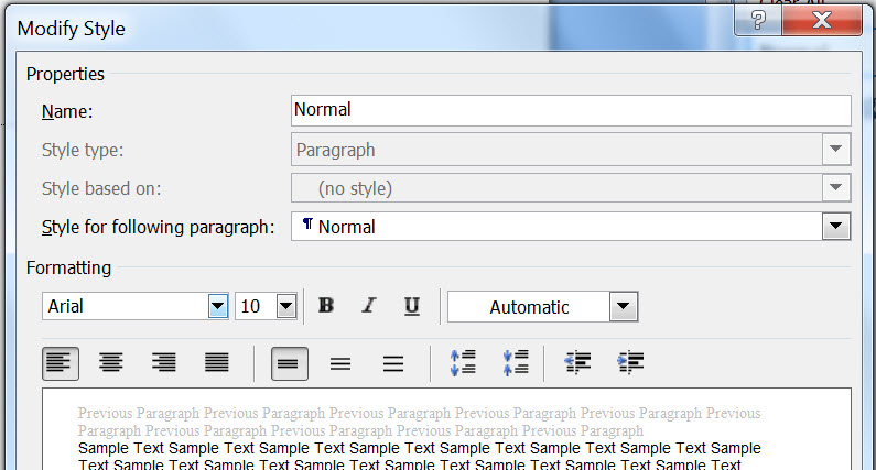 Format a new document in Microsoft Word - Modify the Normal style