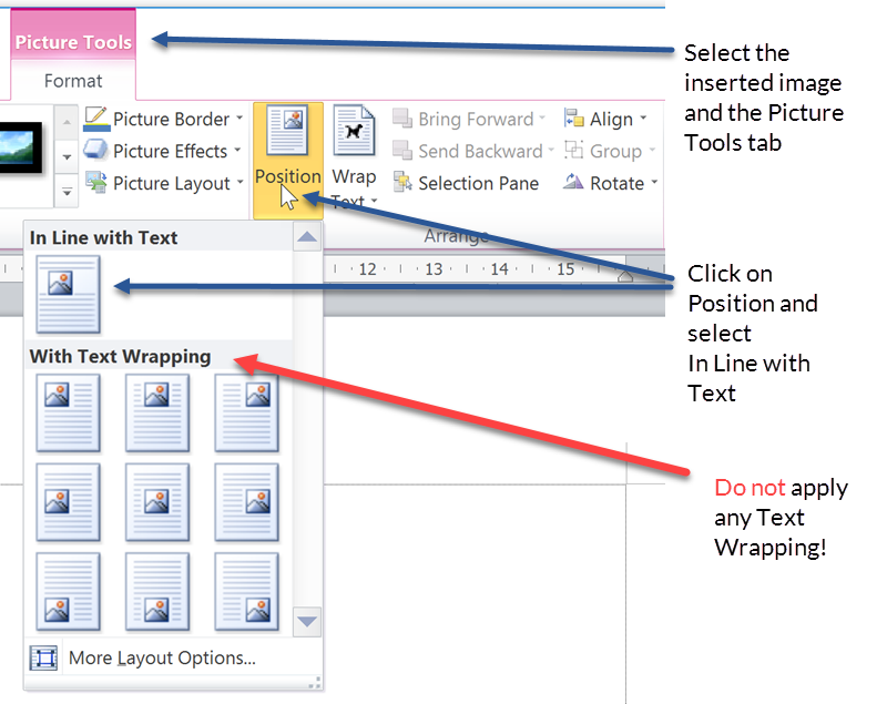 Formatting Microsoft Word documents - insert an image in line with text Formatting Microsoft Word documents - insert an image in line with text
