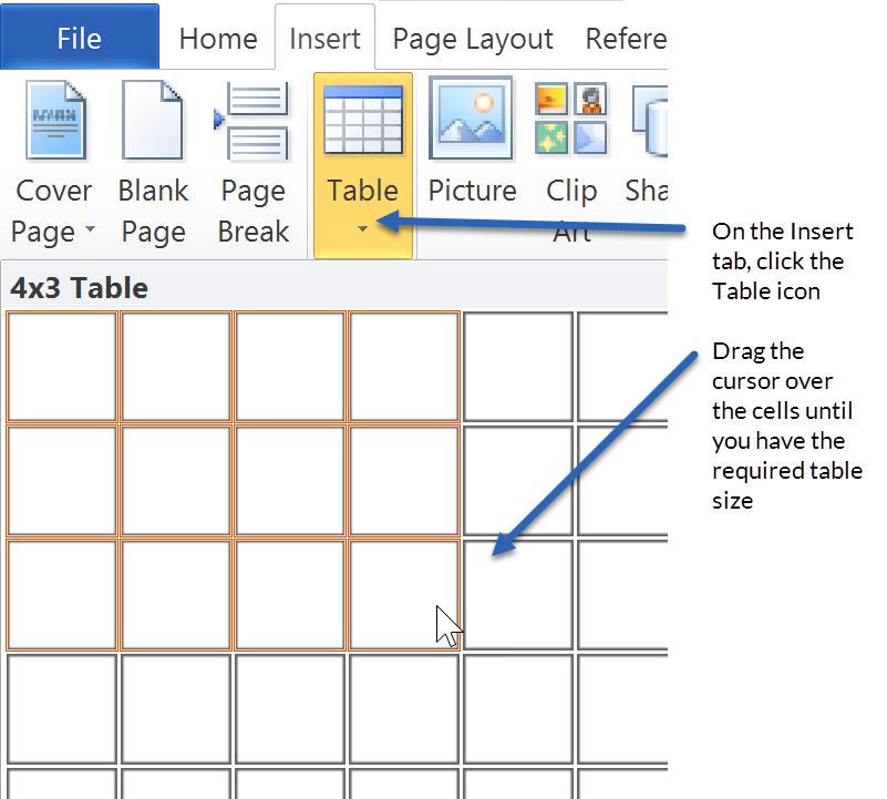 Formatting Microsoft Word documents - insert a table Formatting Microsoft Word documents - insert a table