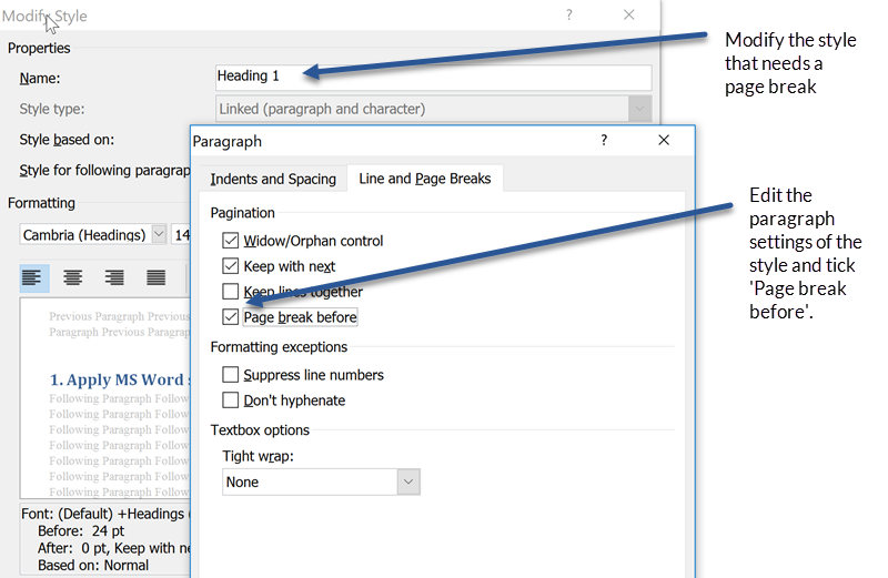 how to insert page breaks in a word document